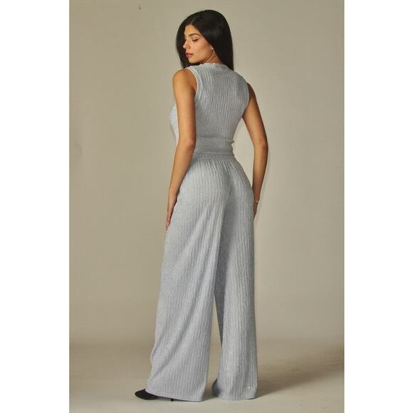 LOVE POEM SET Crinkled Rhinestone Embellished Crop Top *L & Wide Leg Pants *S - Picture 6 of 11